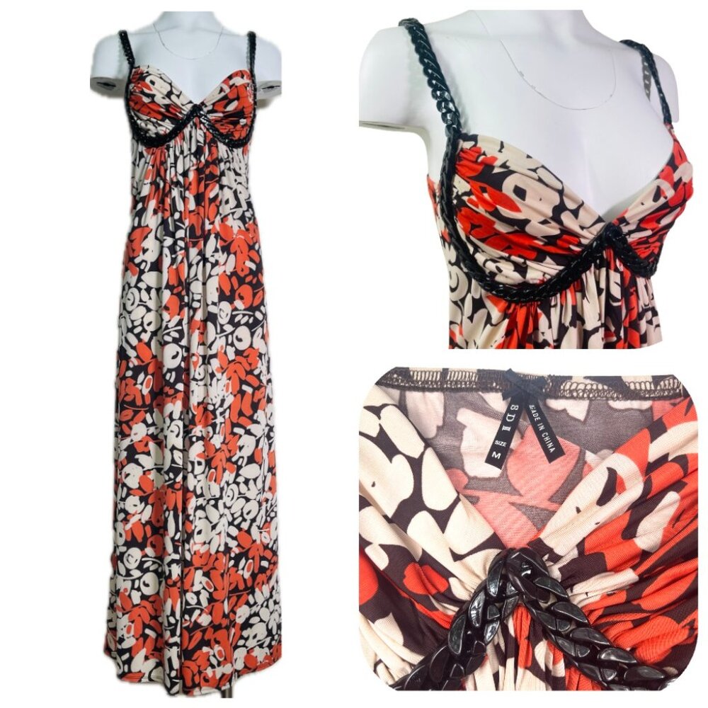 NWOT SD II MAXI FLORAL DRESS WITH accent straps M